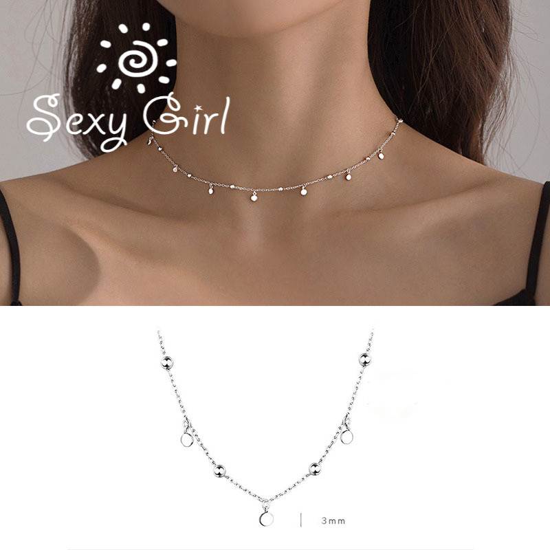 Vòng cổ Mạ Bạc 925 Dáng Ngắn Phối Tua Rua Đơn Giản Quyến Rũ Dành Cho Nữ
