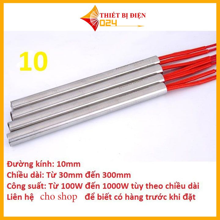 Thanh điện trở 1 đầu, que gia nhiệt, nhiệt sấy khuôn phi 10mm ty nhiêt khuân đúc