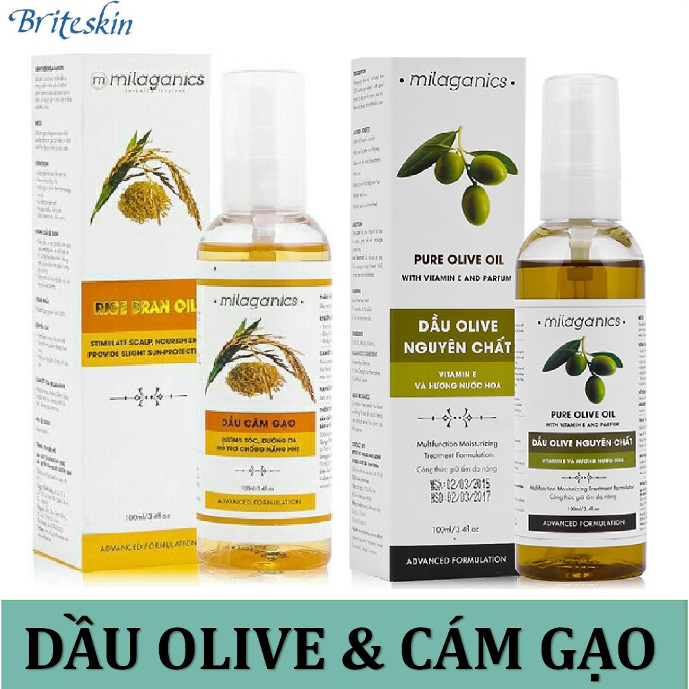 Dầu Dưỡng Da Chiết Xuất Cám Gạo & Olive Nguyên Chất Milaganics (Chai 100ml)