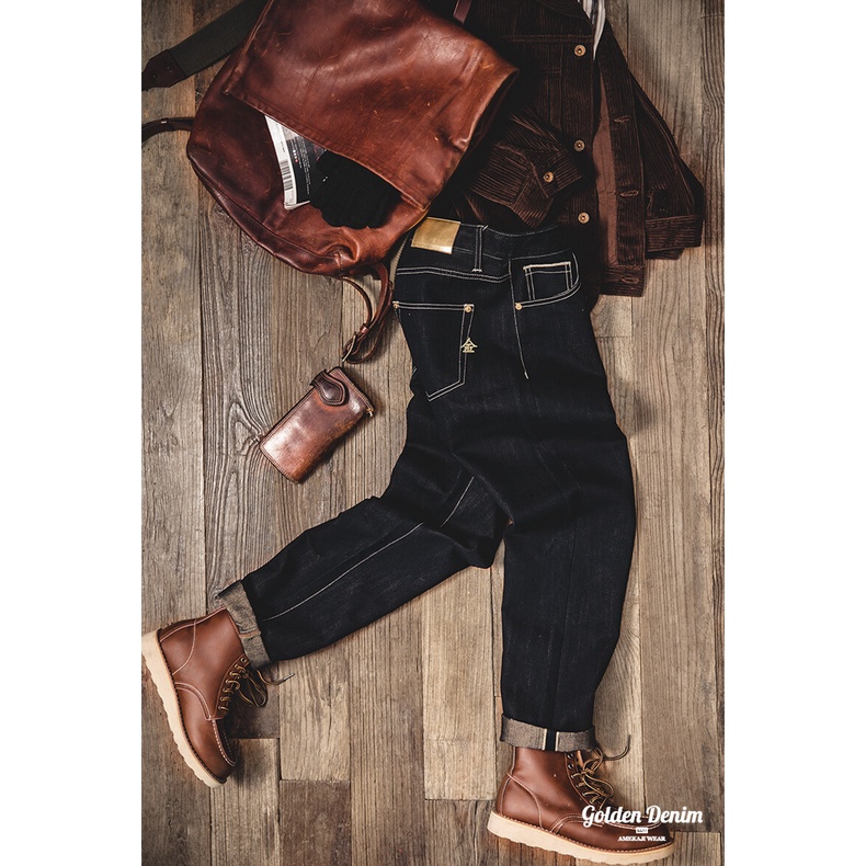 Quần jeans dài MADEN lưng cao thêu họa tiết retro cá tính cho nam