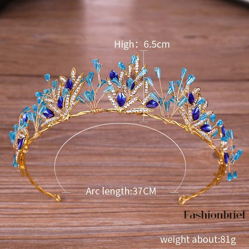 Vương miện cô dâu đính đá xanh dương lấp lánh