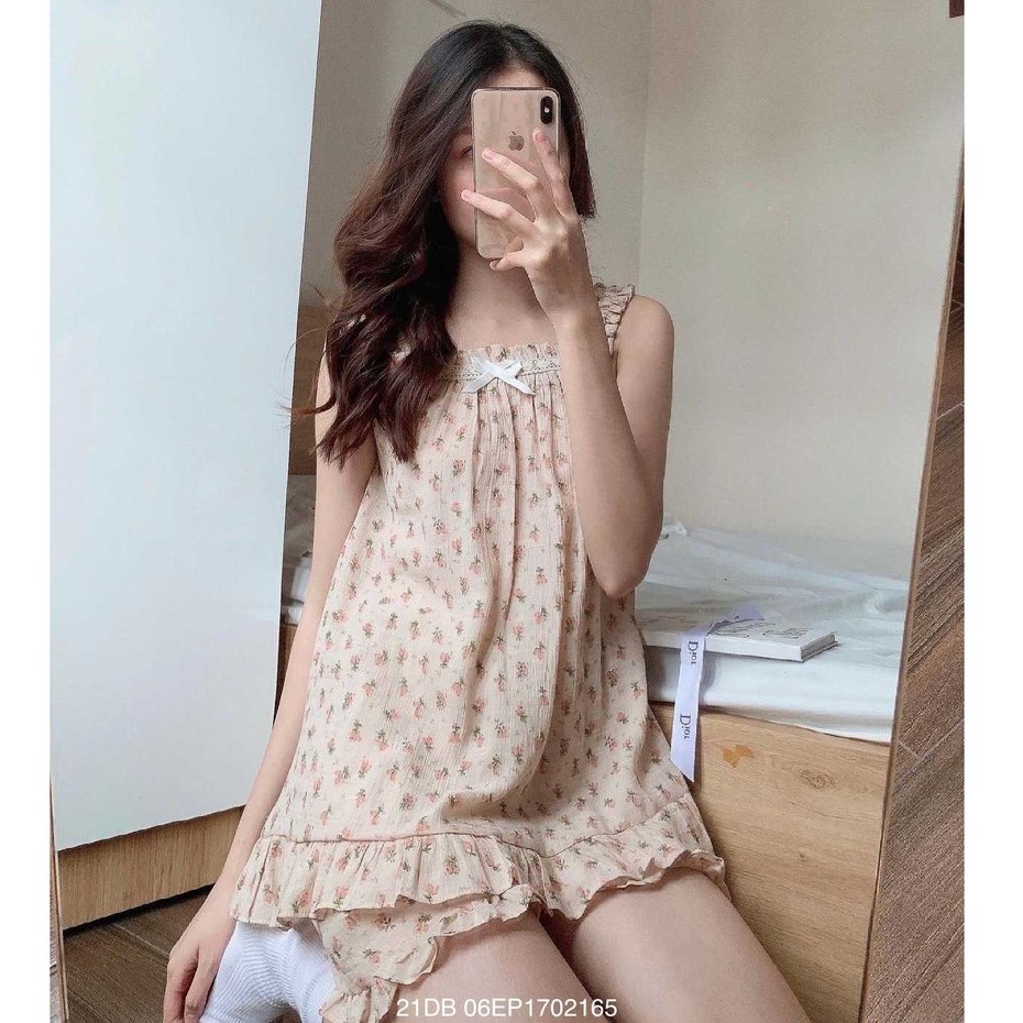 Đồ bộ hoa áo 2 dây nơ ngực+ Quần ngắn viền bèo ullzang thời trang nữ FMStyle SaiGon 21DB06EP1702