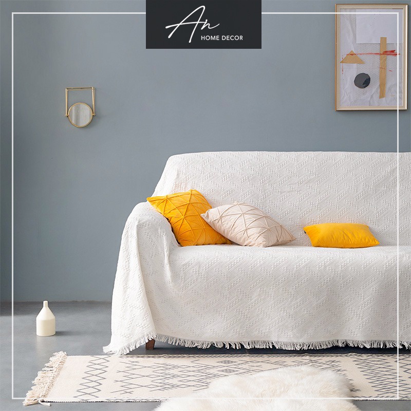 Khăn chăn trải thảm phủ ghế sofa văn phòng sợi dệt tua rua
