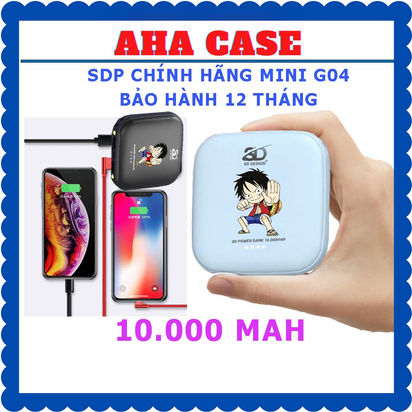 Pin Sạc Dự Phòng Chính Hãng G04 SD Design mini, Dung Lượng 10.000 Mah, bảo hành 12 tháng, thiết kế băt mắt, có đèn pin