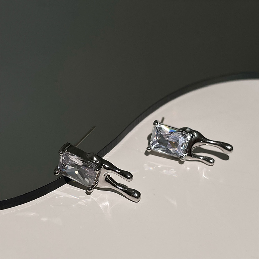 Khuyên Tai Hình Vuông/ Giọt Nước Đính Đá Zircon Phong Cách Hàn Quốc Thời Trang Chất Lượng Cao Cho Nữ