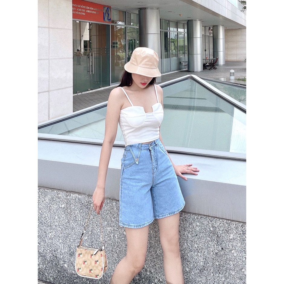 Quần jean ngố nữ lưng cao phối kiểu độc đáo, chất vải denim bền đẹp AnNgo - AT156