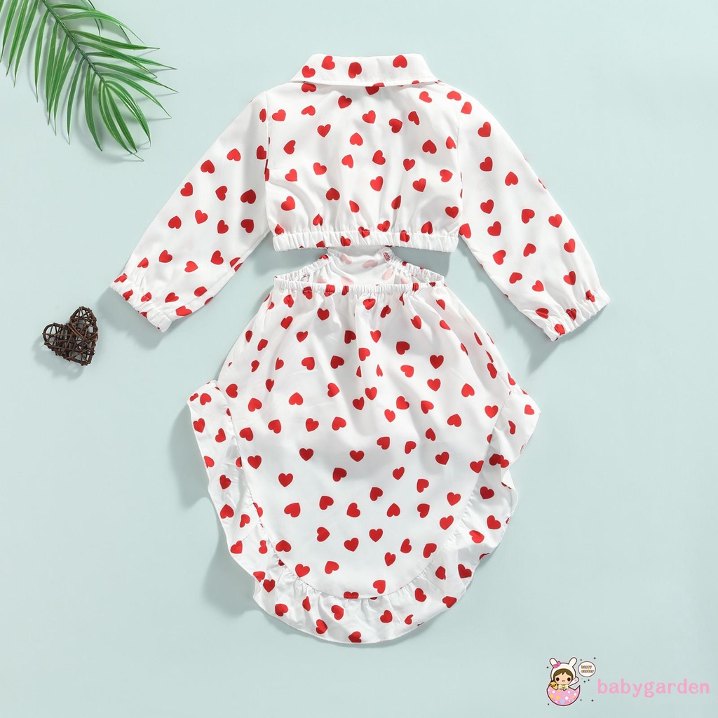 Đầm Tay Dài Cổ Sơ Mi In Họa Tiết Trái Tim Thời Trang Mùa Hè Cho Bé Gái 1-6 Tuổi