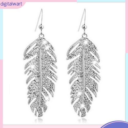 Đôi khuyên tai hợp kim hình lông vũ đính đá phong cách retro cá tính sang trọng dành cho nữ