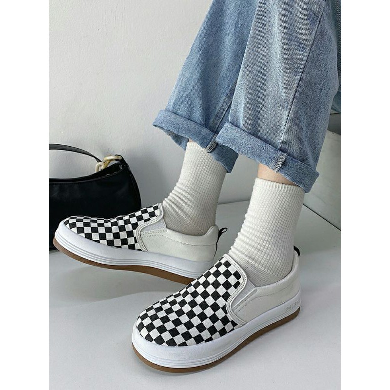 6:30PM Order Mã 077 Giày sneaker ulzzang dáng vans basic caro checkerboard đế bánh mì 3cm hot trend