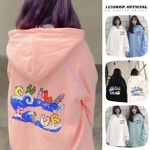 Áo khoác hoodie Chống Nắng Cho nam nữ in hình Chili Club, unisex form rộng có Dây Kéo ulzzang ảnh thật 123SHOP