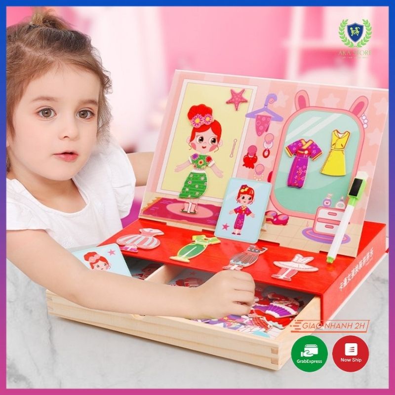 Tranh ghép nam châm, Tranh ghép nam châm thay trang phục bé gái, đồ chơi thiết kế thời trang.
