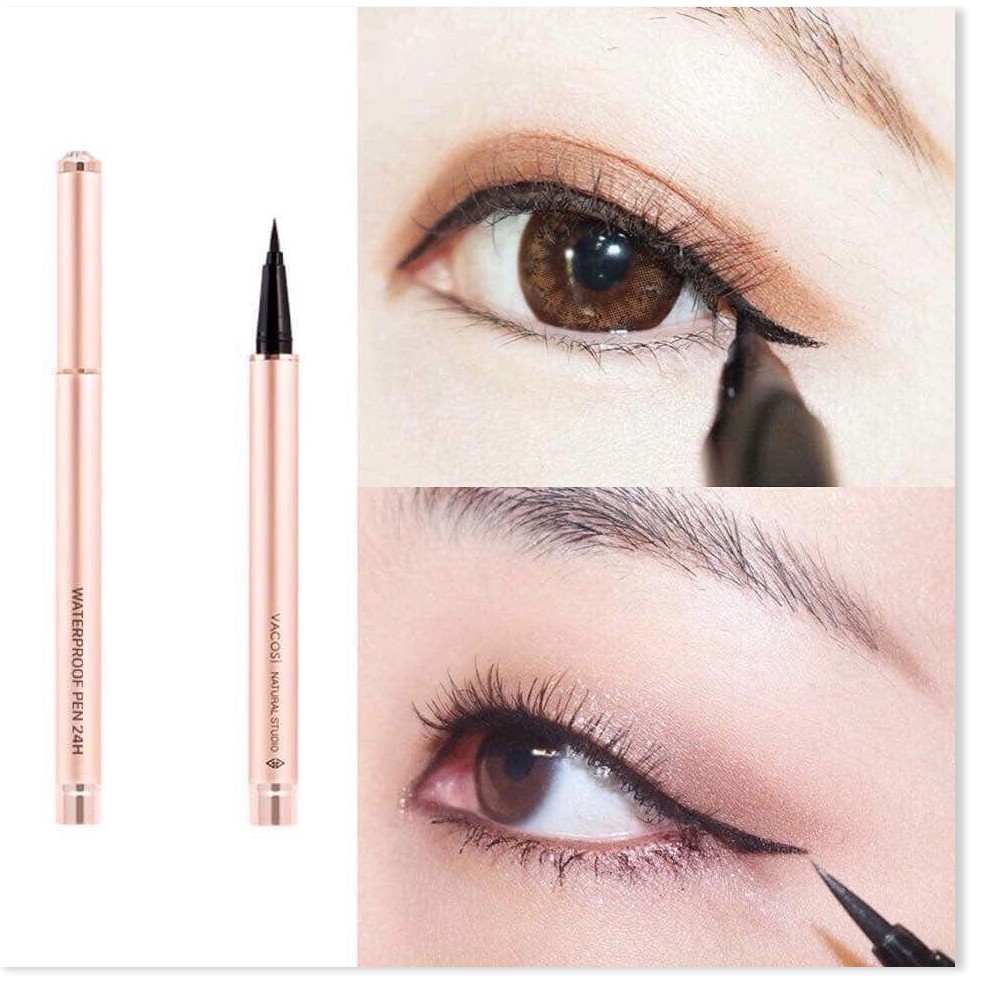 [Mã giảm giá sỉ mỹ phẩm chính hãng] Bút Kẻ Mắt Nước Vacosi Đen Bóng 24h Lâu Trôi Waterproof Pen (Rose Gold) 2g