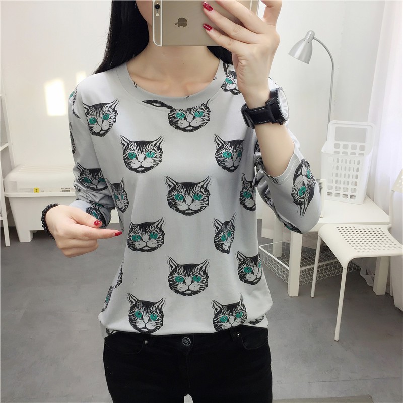 ◘✲♈Quần áo đầu mùa thu sang trọng, sơ mi có đáy kết hợp tất cả thời trang của phụ nữ, thun dài tay rộng rãi mới nữ ་