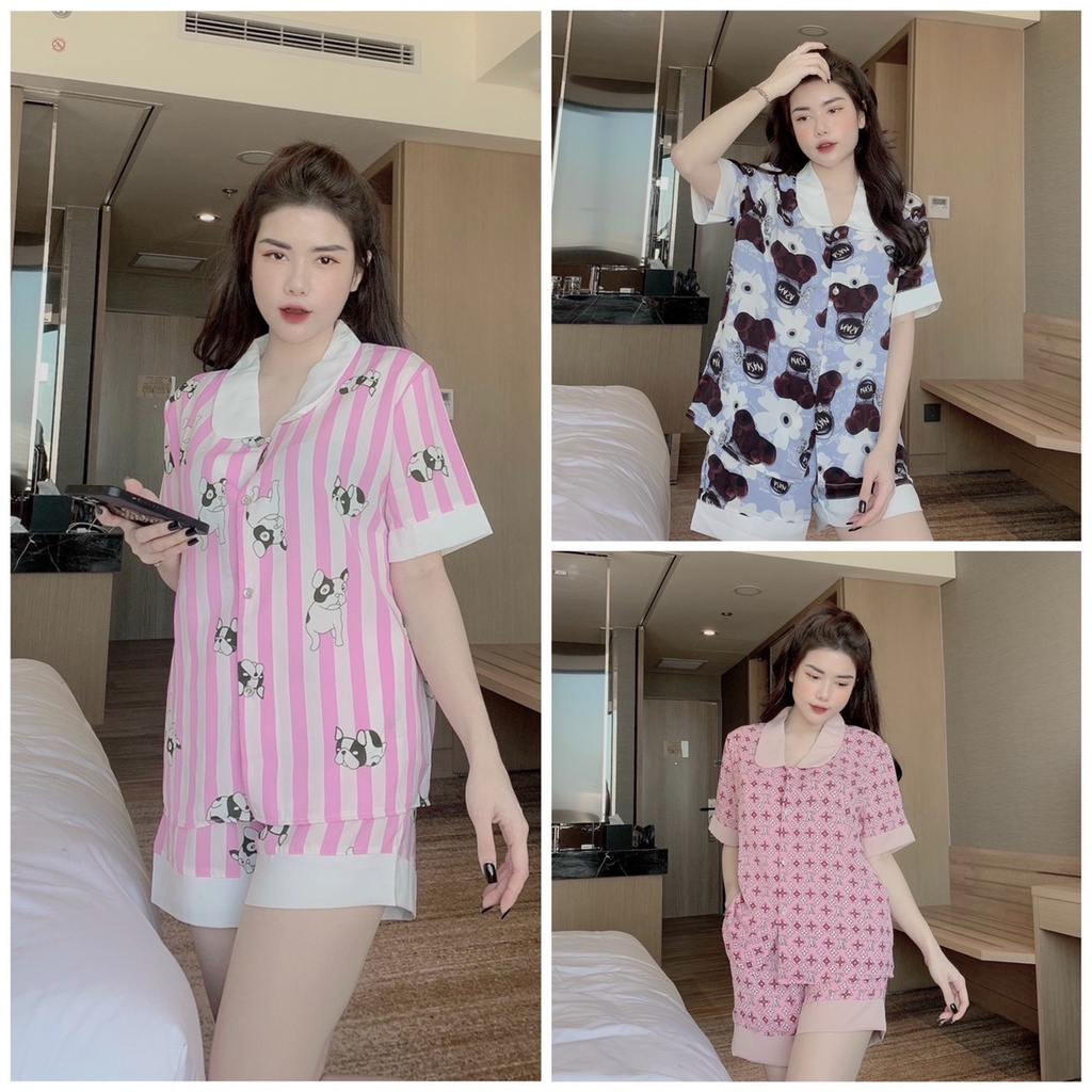 Đồ bộ Pijama nữ mặc nhà WAN tay ngắn quần đùi chất liệu lụa Mango cao cấp WF03