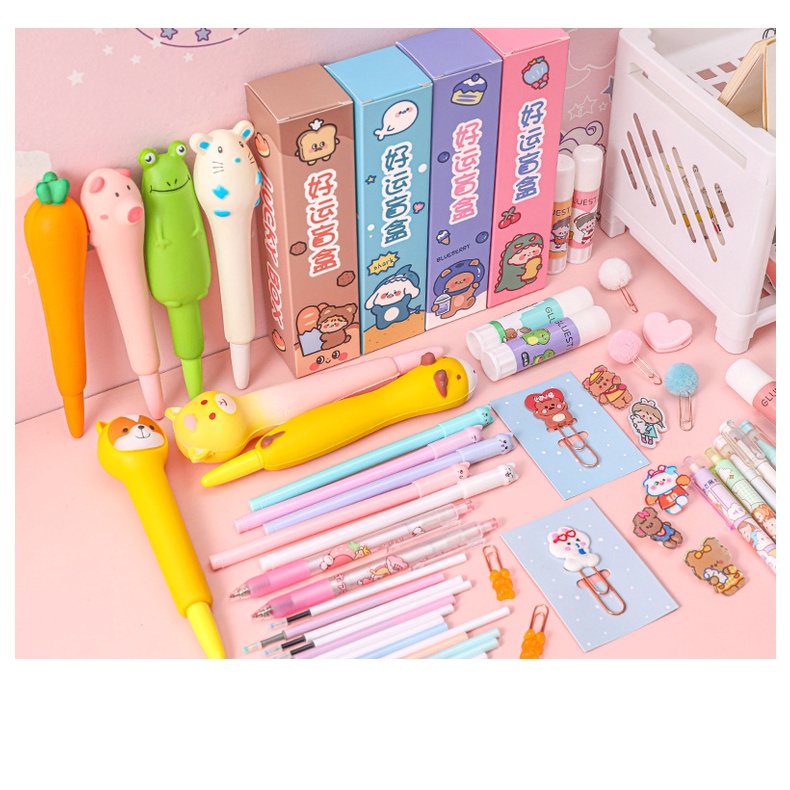 Hộp May Mắn Mù 1 Bút Giải Nén Ngẫu Nhiên + 1 ~ 2 Bút Gel + Món Quà Nhỏ Ngẫu Nhiên Cho Sinh Viên Hộp Quà Bất Ngờ Món Quà Dễ Thương Văn Phòng Phẩm Sáng Tạo