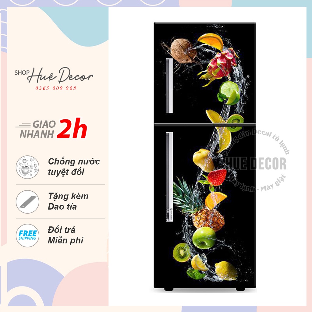 Giấy dán tủ lạnh chuyên dụng hoa quả nhiệt đới Hue decor chất liệu cao cấp siêu bền chống nước, ẩm mốc