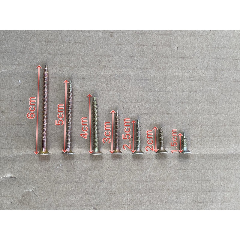 100g vít vàng đầu bằng (lã) răng thưa bắn gỗ các size 1,5-2-2,5-3-4-5-6 cm