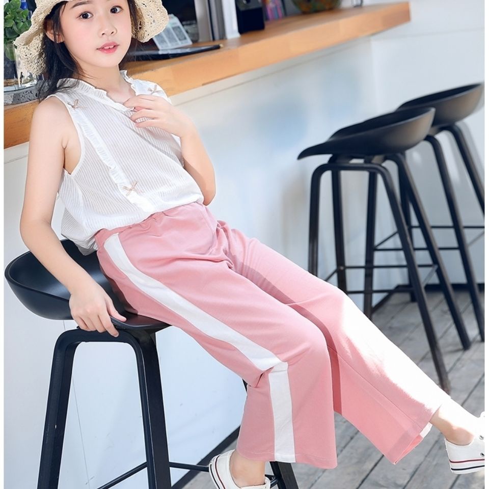 Quần Dài Ống Rộng Bằng Vải Cotton Lanh Mỏng Thời Trang Xuân Hè Phong Cách Phương Tây Kiểu Mới Dành Cho Bé Gái 2022