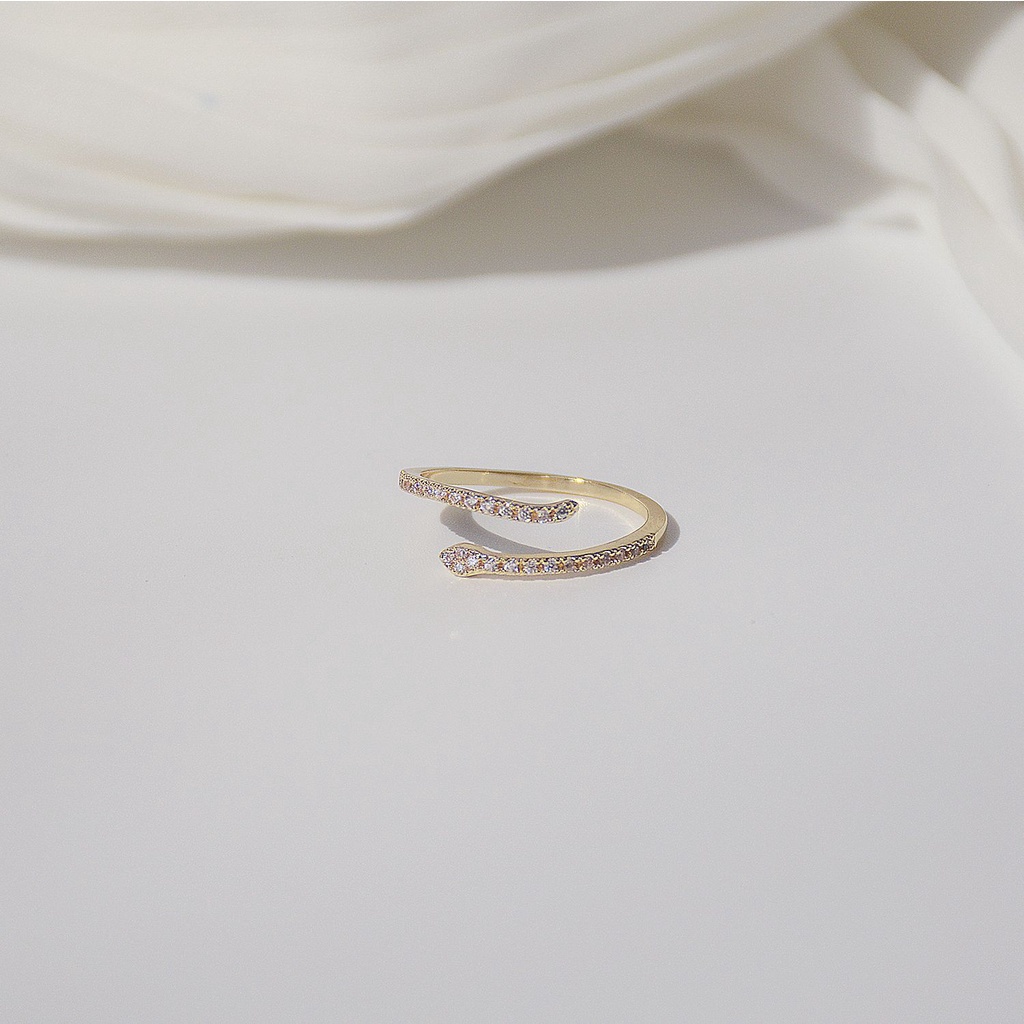 Nhẫn mạ vàng 18k hình rắn đính đá zircon đơn giản dành cho nữ