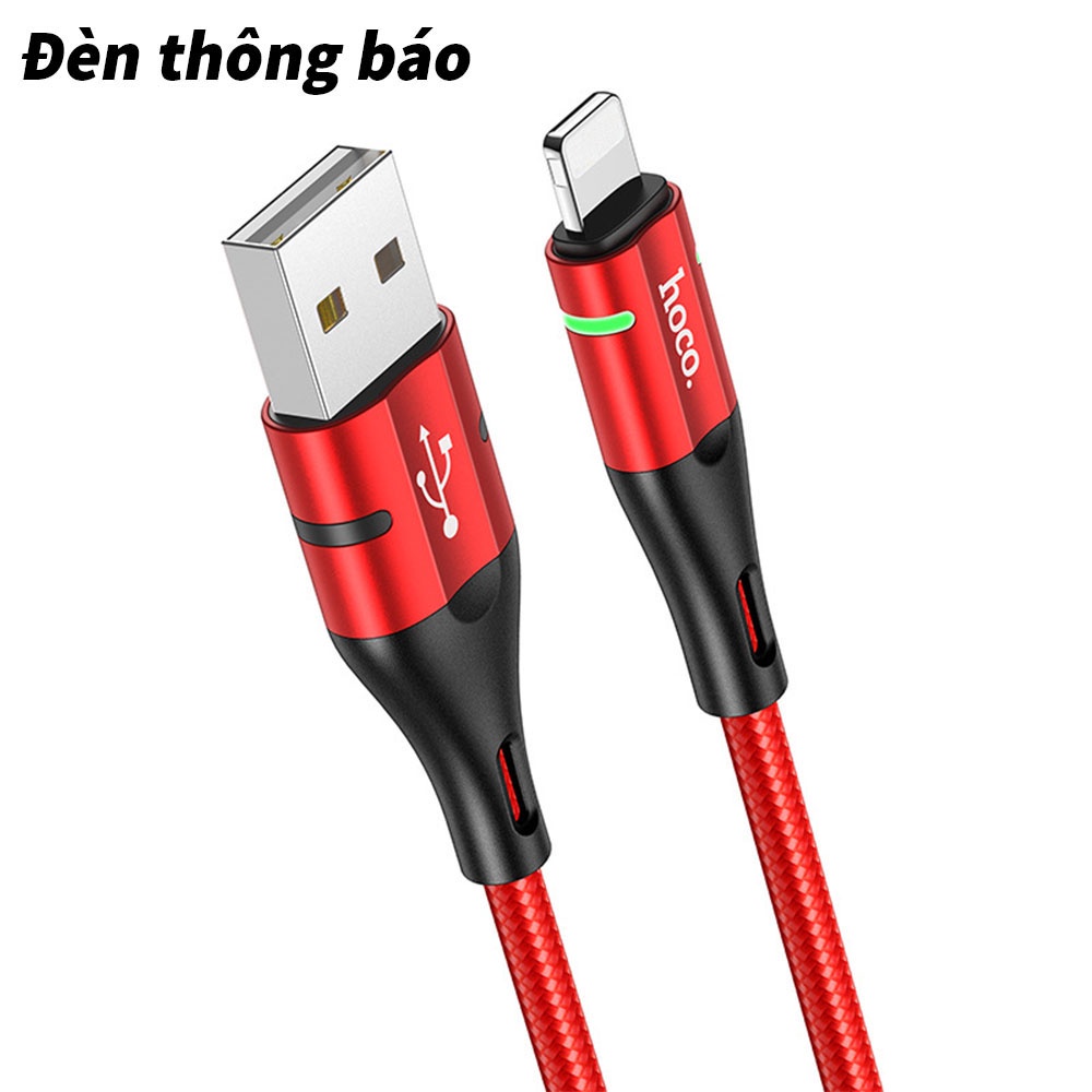 Dây cáp sạc IP điện thoại Hoco U93 có đèn báo bọc dù cao cấp