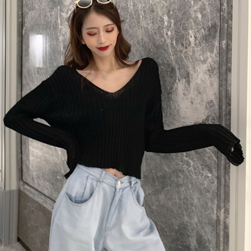 Áo Sweater Nữ Tay Dài Dáng Rộng Màu Trơn Thời Trang
