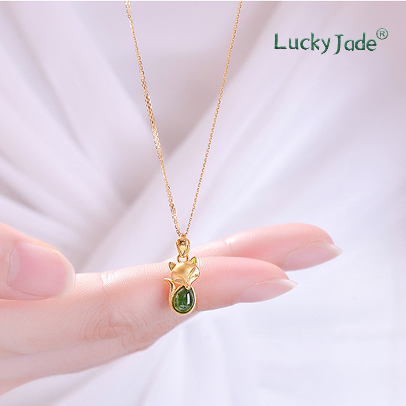 Vòng cổ Mạ Bạc 925 Mặt Hình Con Cáo Đính Đá Xanh Thời Trang
