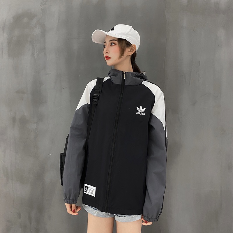 Áo khoác gió Adidas chống thấm nước có mũ trùm đầu thời trang phong cách unisex