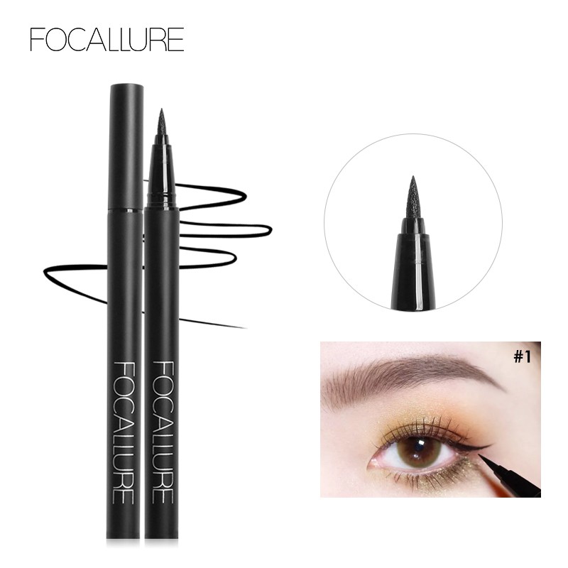 Set Mascara + bút kẻ mắt + gel lông mày FOCALLURE màu đen trang điểm chống nước 70g/3pcs