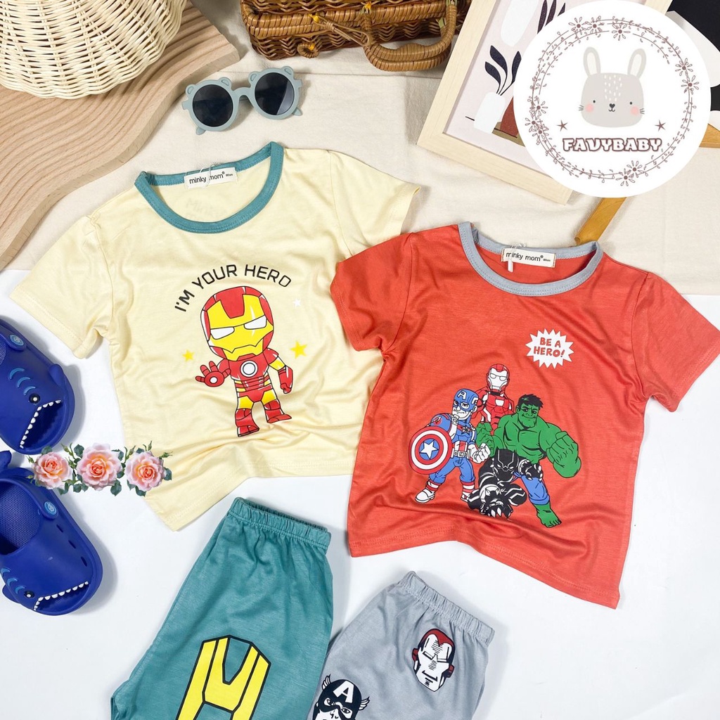 Đồ Bộ MINKY MOM Chính Hãng Bé Trai Bé Gái Cộc Tay Thun Lạnh Biệt Đội Siêu Anh Hùng Cool Bé 0 1 2 3 4 5 Tuổi - Favbaby