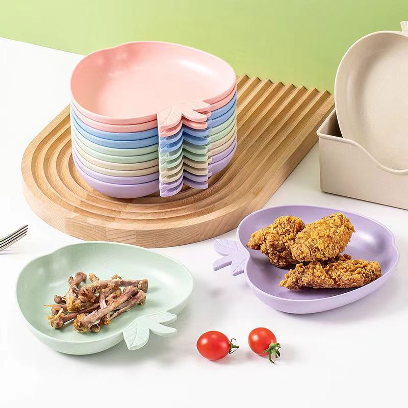 Set 5 Đĩa Nhựa Hình Quả Táo 15cm Đựng Thức Ăn Tráng Miệng