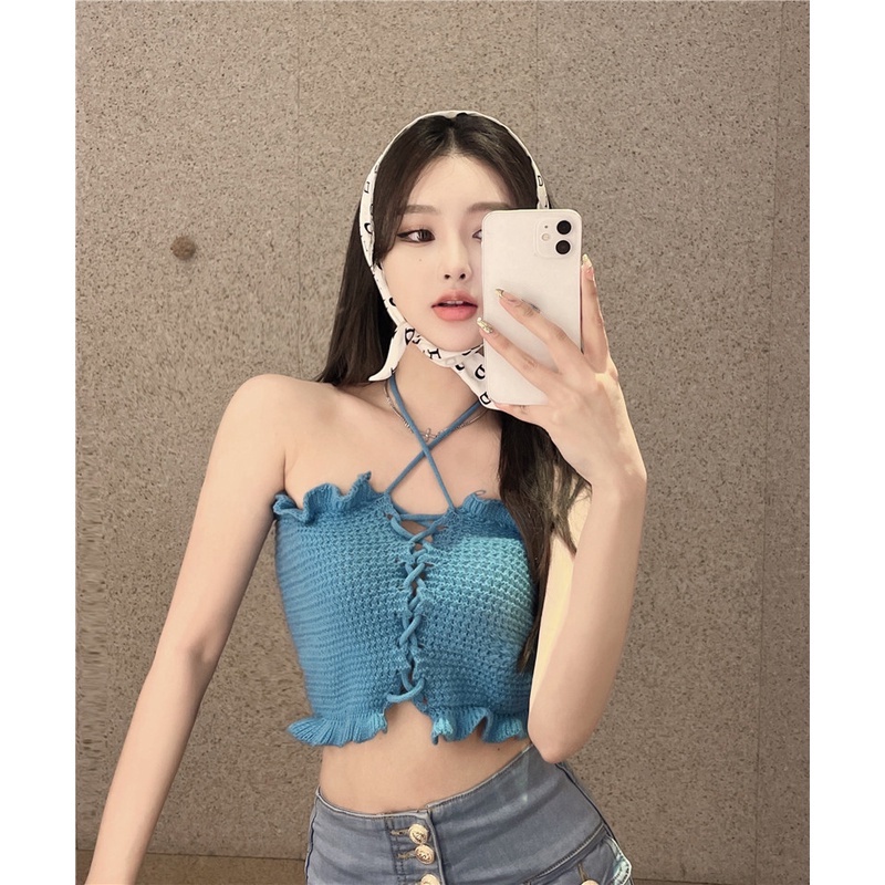 Cocory vn Áo croptop kiểu dây rút thời trang mùa hè trẻ trung gợi cảm