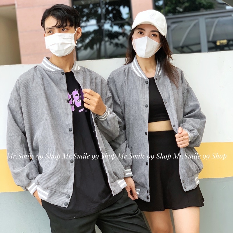 Áo khoác Nam Bomber nhung tăm Nam Nữ Unisex Form Rộng Oversize Cao cấp Phong Cách Hàn quốc Street Style Mr.Smile 99 Shop