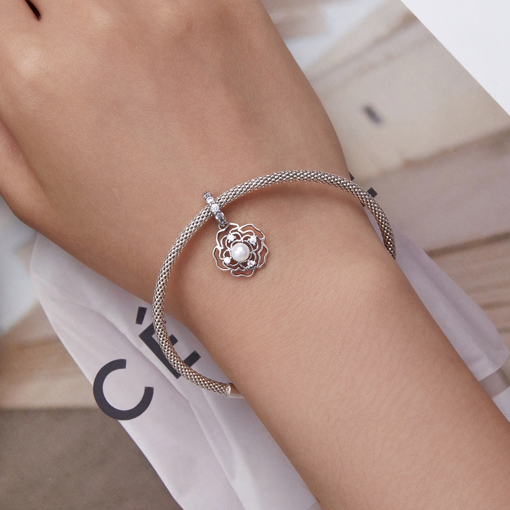 BAMOER Mặt Vòng cổ Bạc 925 Hình Hoa Sen Phong Cách Cổ Điển DIY