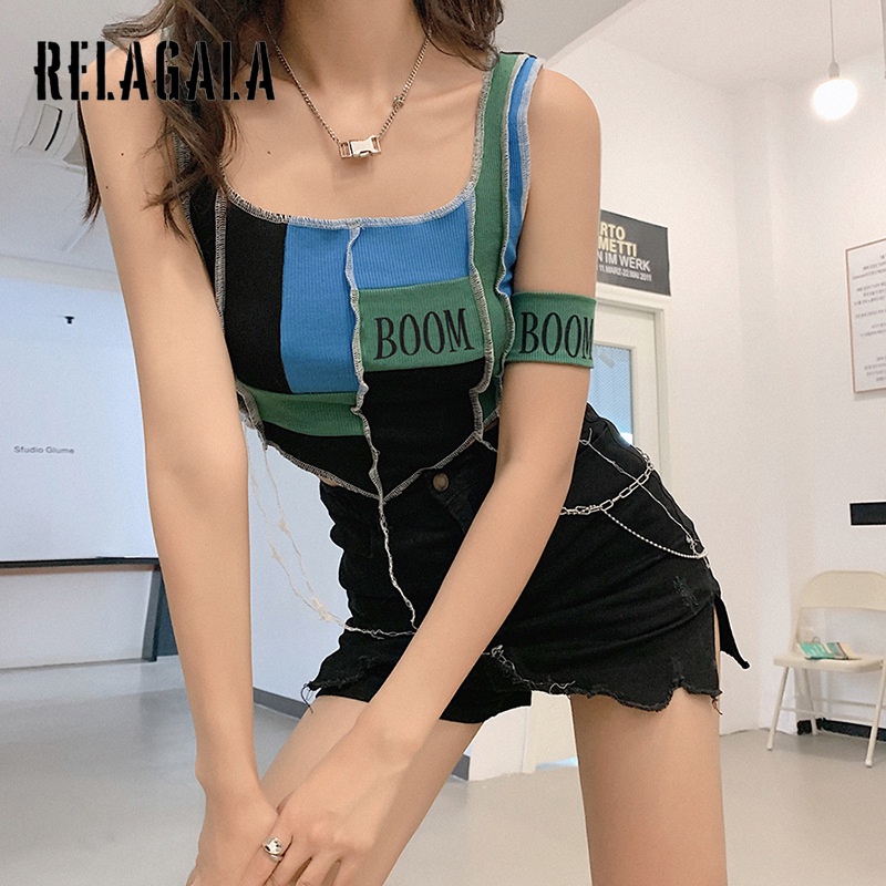 Áo Ba Lỗ Thêu Chữ Phối Màu Tương Phản Thời Trang Cho Nữ | BigBuy360 - bigbuy360.vn