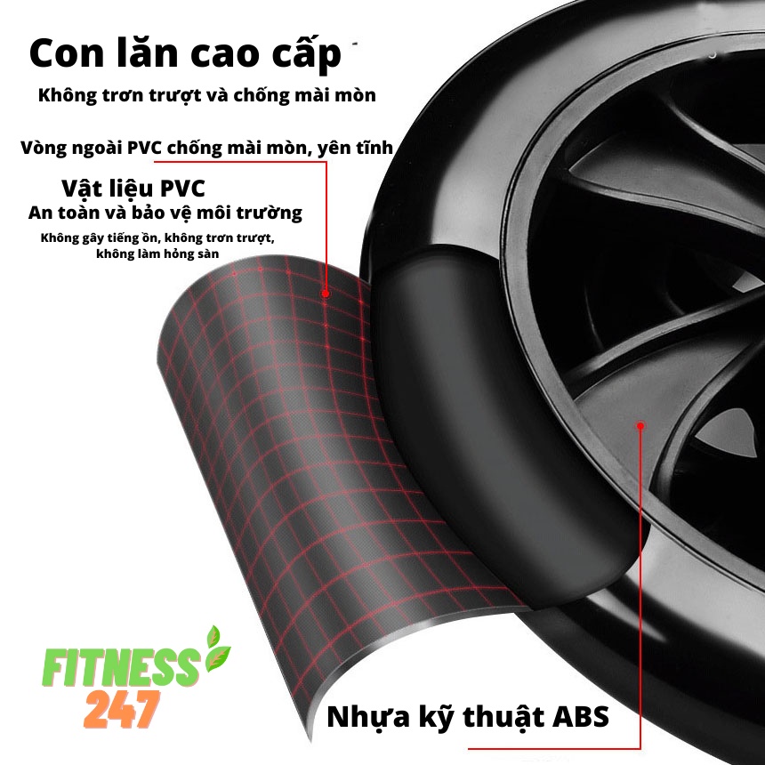 Con Lăn Tập Cơ Bụng 2 Bánh AB Wheel, Dụng Cụ Tập Cơ Bụng Gym Yoga Tại Nhà