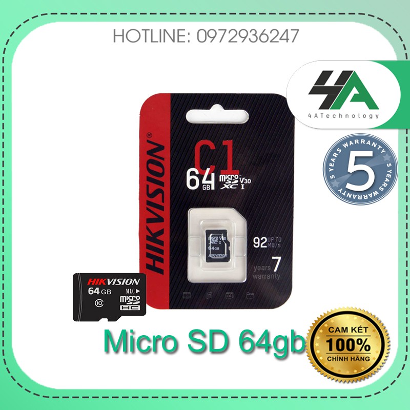 Thẻ nhớ micro SD Hikvision 32GB 64Gb,128GB chuyên dùng cho camera, điện thoại ...(chính hãng)