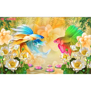 Tranh Dán Tường 3D Phong Thuỷ Đẹp, Cửu Ngư, 007