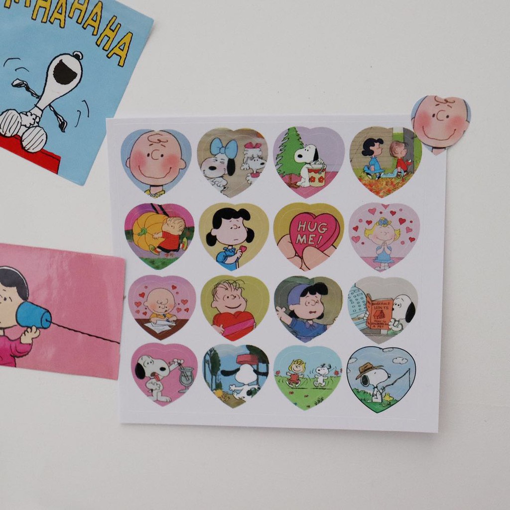 Miếng dán trang trí hình trái tim họa tiết chú chó Snoopy