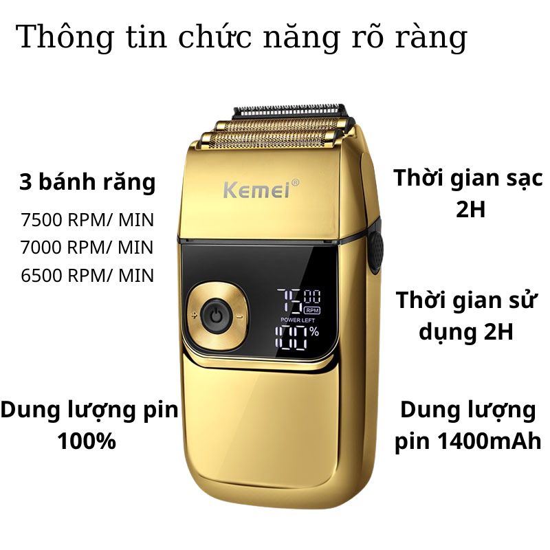Máy cạo râu cho nam màn hình LED chống nước, cạo trọc đầu. Tông đơ cắt tóc chuyên nghiệp Kemei 2028