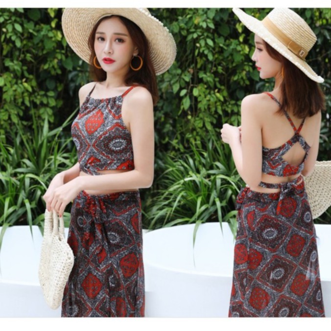 Bikini họa tiết đi biển QUEEN BIKINI, Đồ bơi nữ 3 mảnh Quảng Châu BIK001