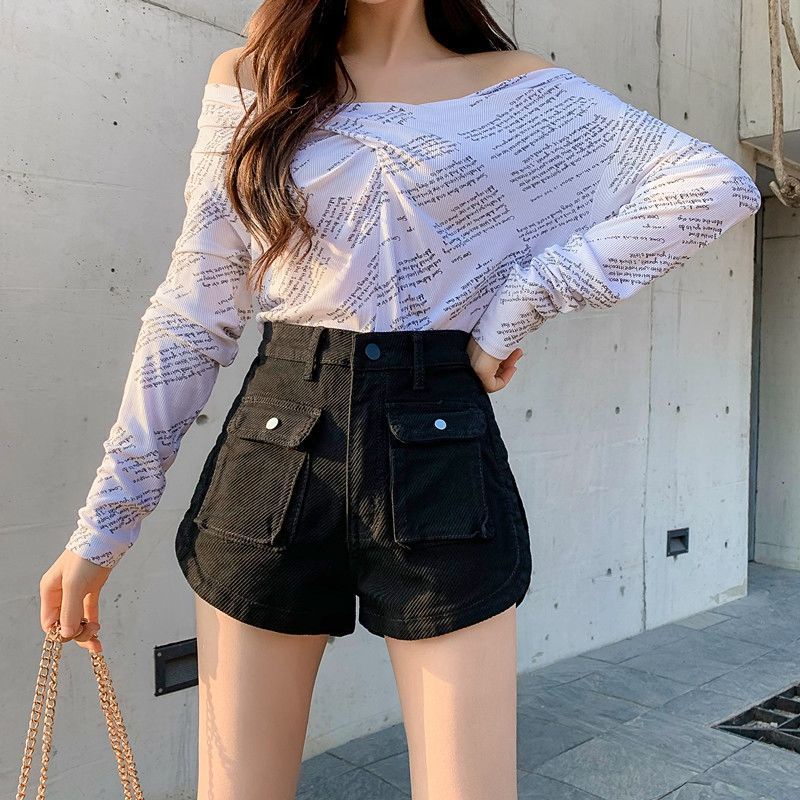 Jiashucheng Quần Short Denim Lưng Cao Ống Rộng Phối Túi Lớn Thời Trang Mùa Hè Mới Cho Nữ