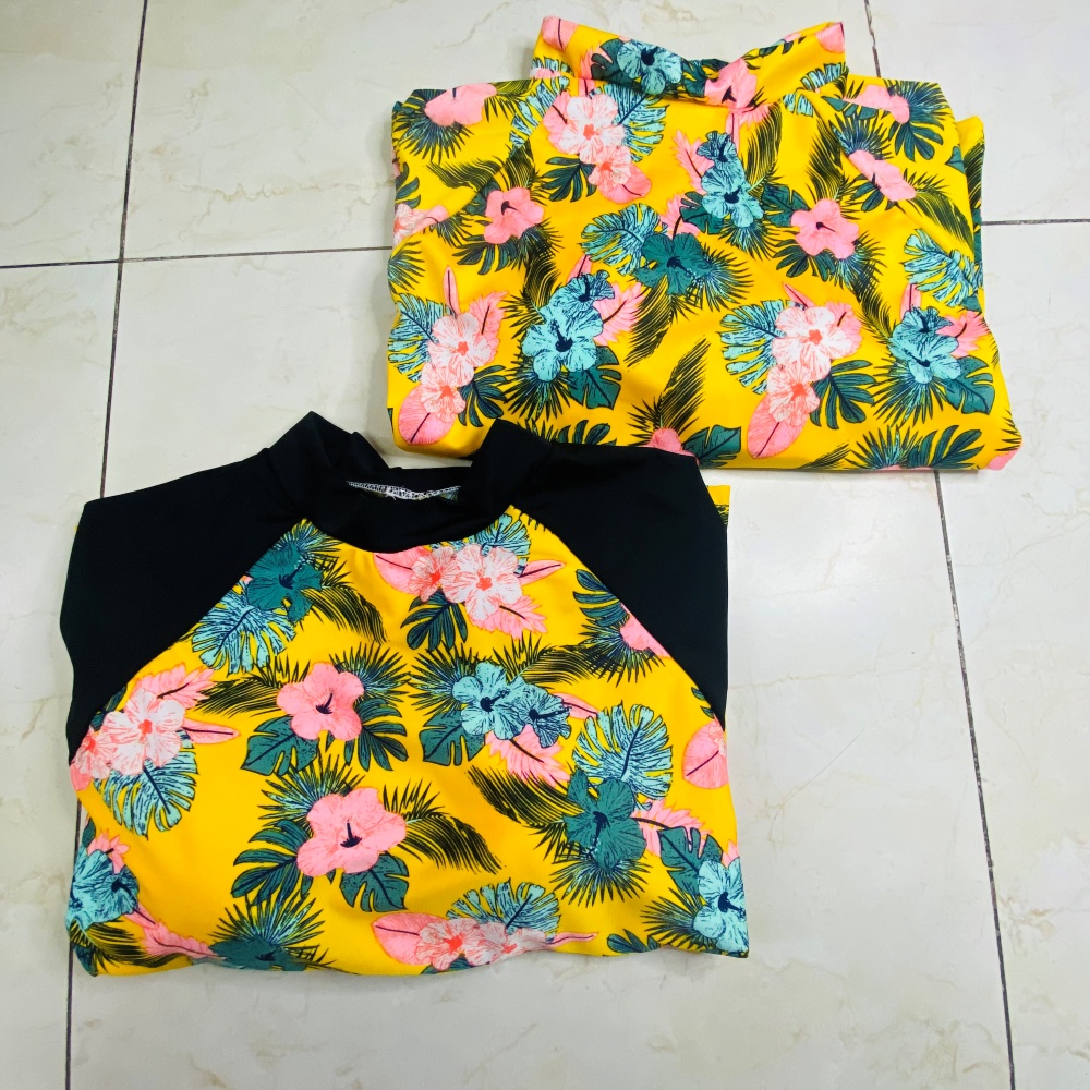 Bikini đi biển 2 mảnh kín đáo - Đồ bơi nữ tay dài váy xòe - Áo bơi croptop họa tiết hoa xinh freesize (45-58kg)