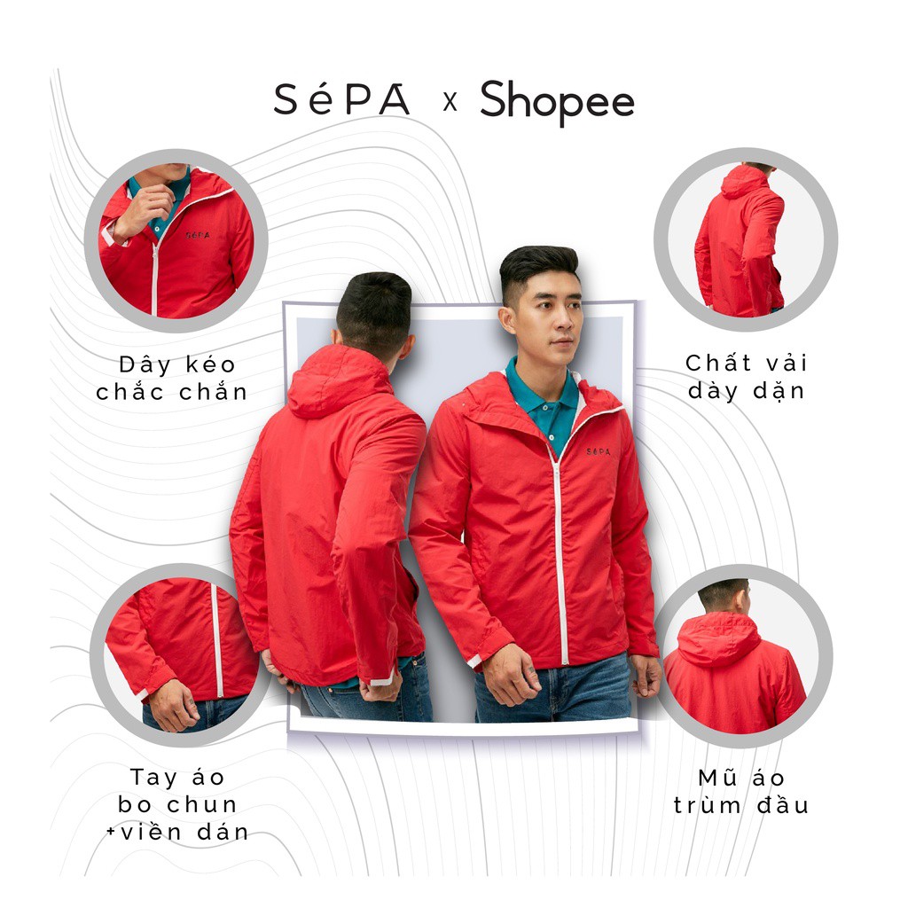 Áo Khoác Nam Chất Gió SéPA Fashion (DV18030AKDO Màu Đỏ), Có 2 Lớp, Có Mũ, Dáng Trẻ Trung, Chống Thấm Nước, Chống Gió - H