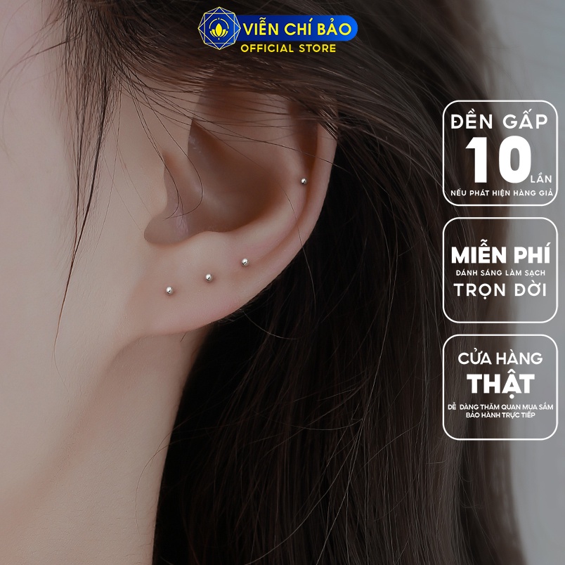 Khuyên tai bạc giữ lỗ unisex hình bi tròn nhỏ chất liệu bạc S925 thời trang phụ kiện trang sức nữ Viễn Chí Bảo B400183