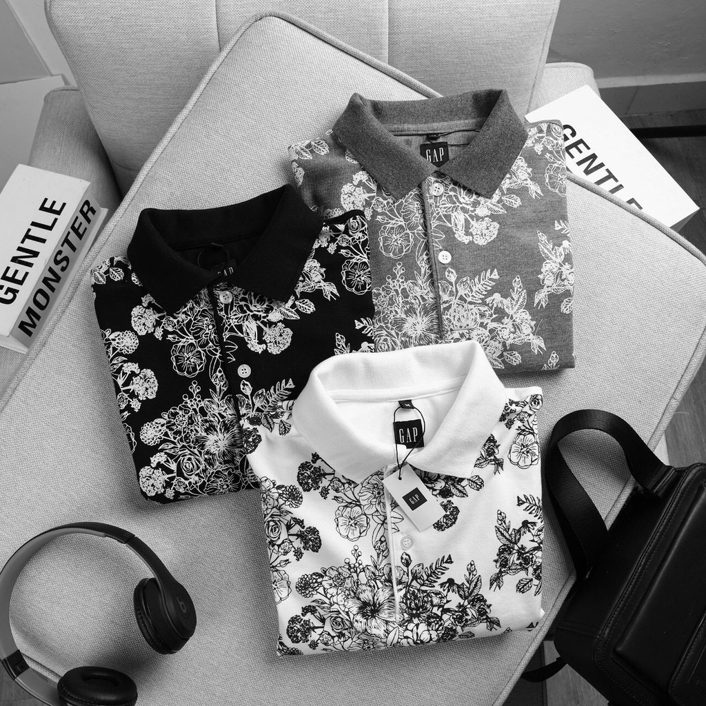 Áo polo nam form rộng hoa mẫu đơn cao cấp GAP003 - Áo polo tay ngắn nam 3 màu [Size lớn > 3XL 4XL]