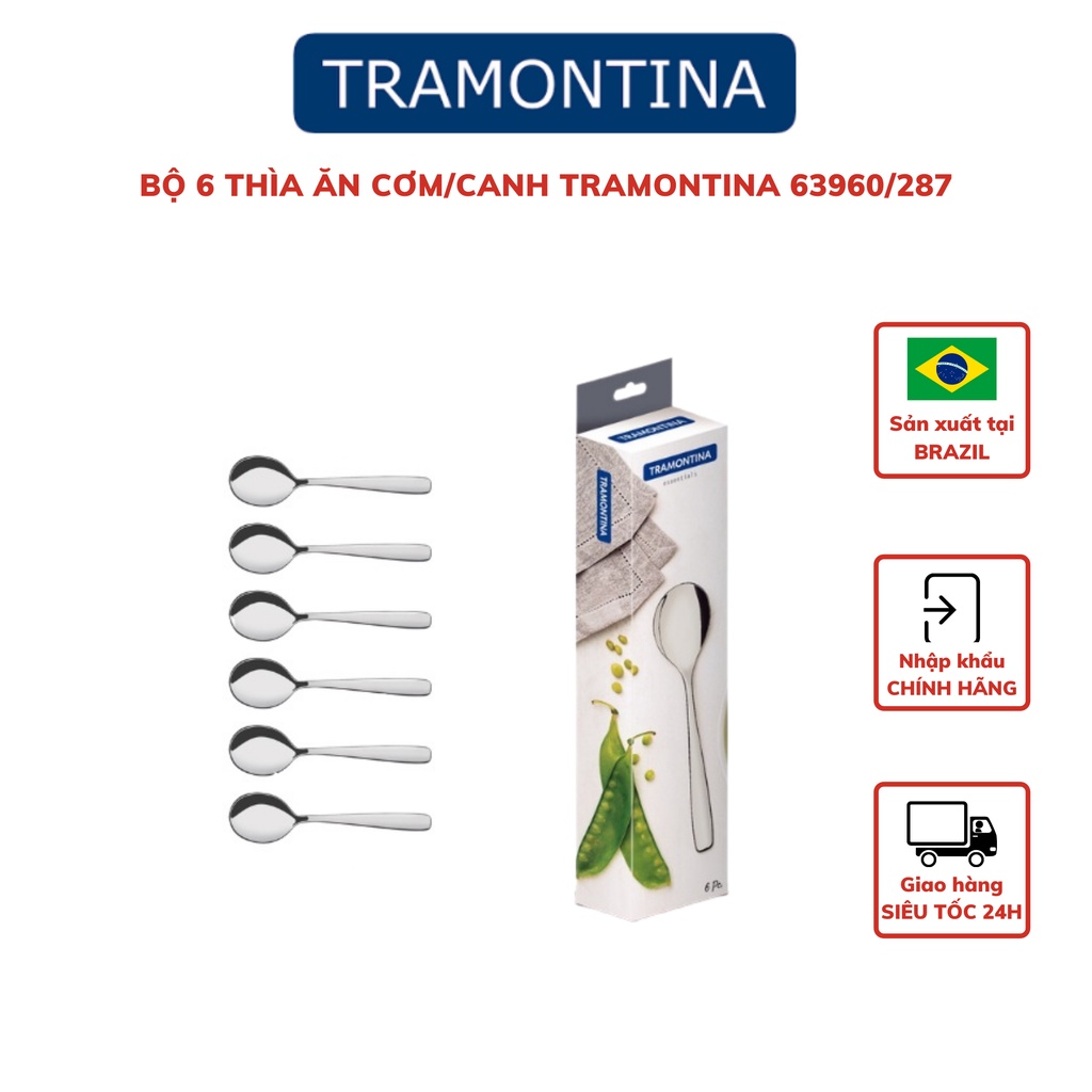 Bộ 6 Thìa Ăn Cơm Tramontina Essentials Chất Liệu Thép Không Gỉ An Toàn Cao Cấp Sản Xuất Tại Brazil