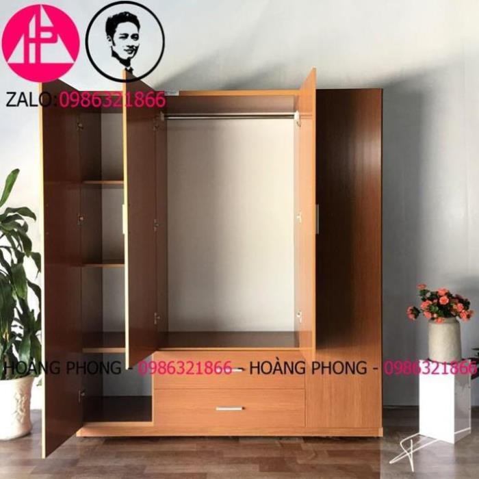 Tủ quần áo 4 cánh mãu gỗ đỏ - Tủ nhựa đài loan cao cấp (1m62 x 1m85) Miễn phí vận chuyển Bảo hành 2 năm tại nhà