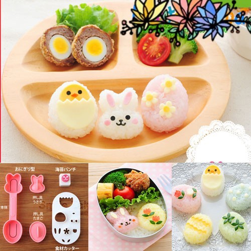 Bộ khuôn ép cơm Nhật Bản gà thỏ trứng chính hãng