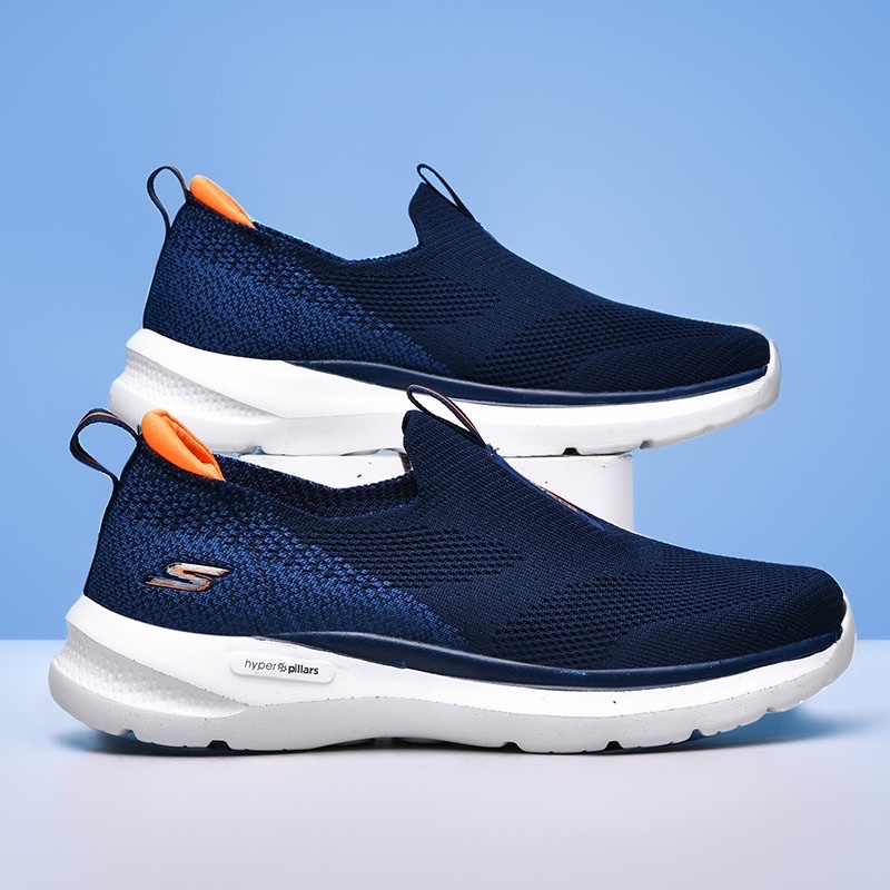 Giày chạy bộ Go-Walk Skechers gót muối tiêu, vải thun co giãn không bai xù, tấm lót mềm êm