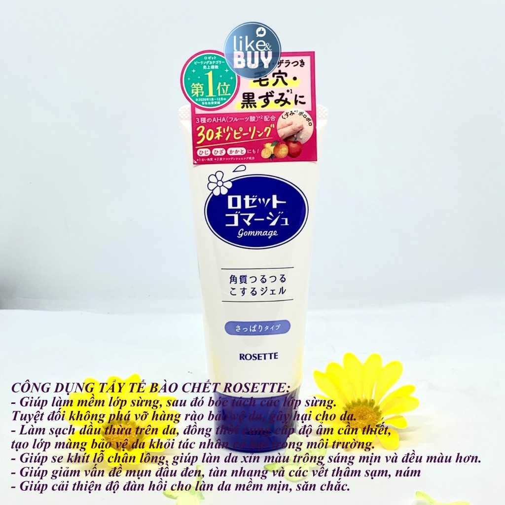 Tẩy da chết, tế bào chết cho mặt Rosette Gommage Peeling Gel AHA Nhật Bản mẫu mới 120g - hàng ngoại Like&amp;Buy